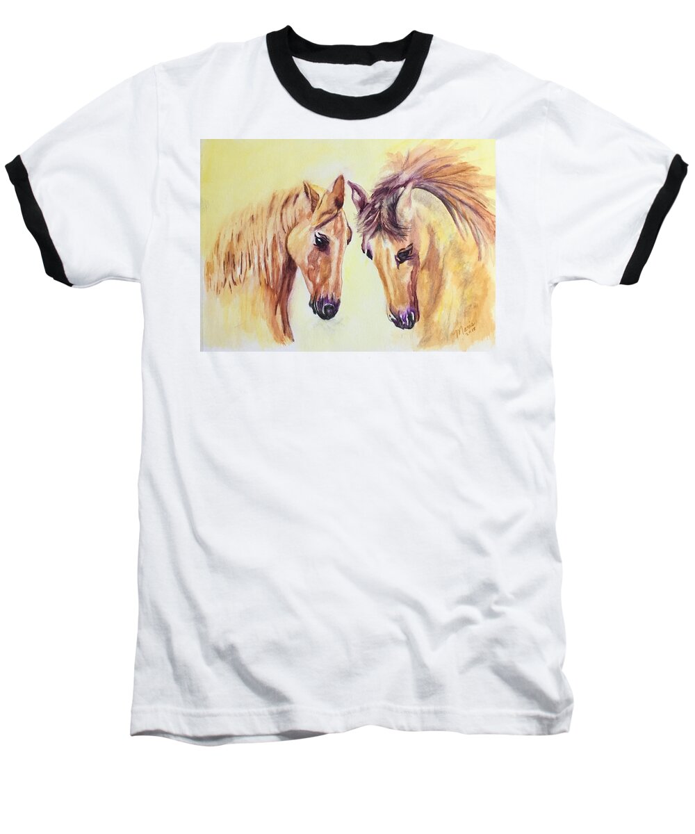 Animals Baseball T-Shirt featuring the painting Peanut and Buttercup by Maris Sherwood