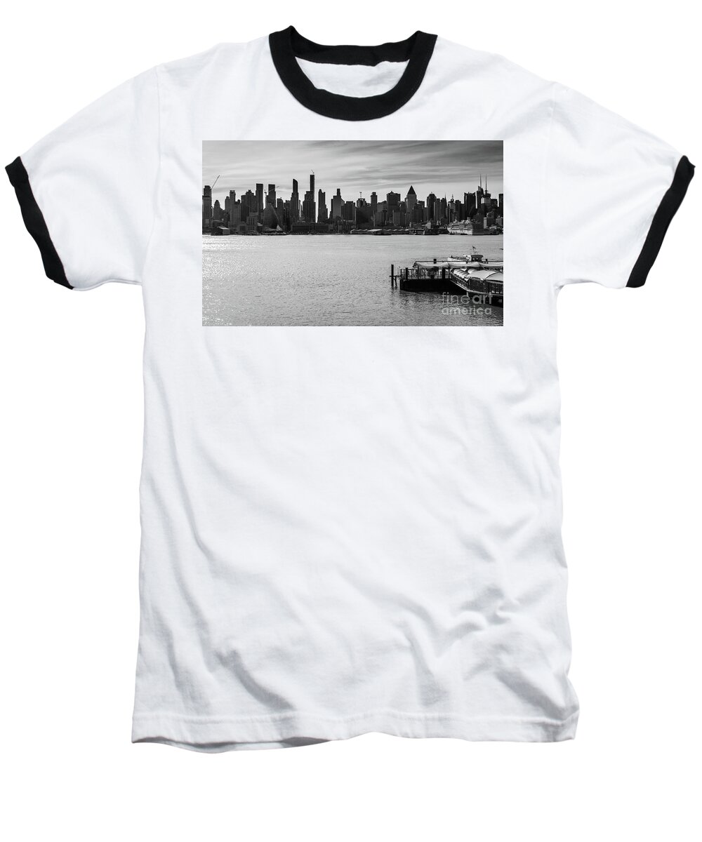 Black And White Photography Baseball T-Shirt featuring the photograph Pier Views by Len Tauro