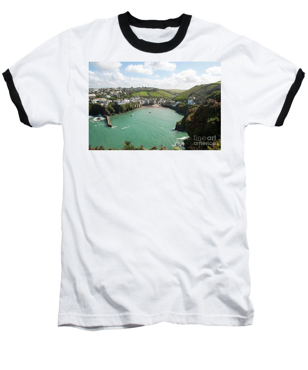 Port Isaac Baseball T-Shirt featuring the photograph Port Isaac Breakwater by James Lavott