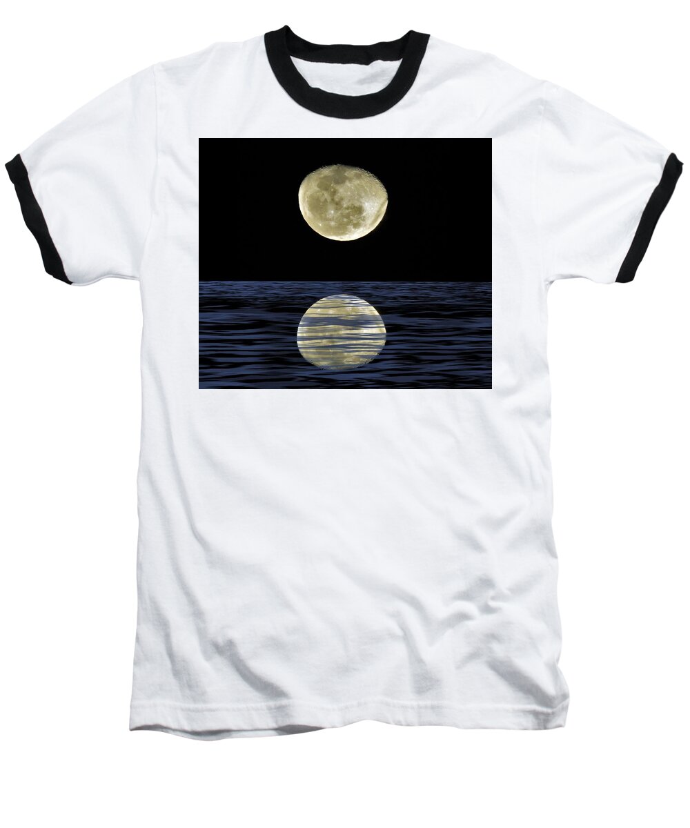 Weipa Baseball T-Shirt featuring the mixed media Reflective Moon by Joan Stratton