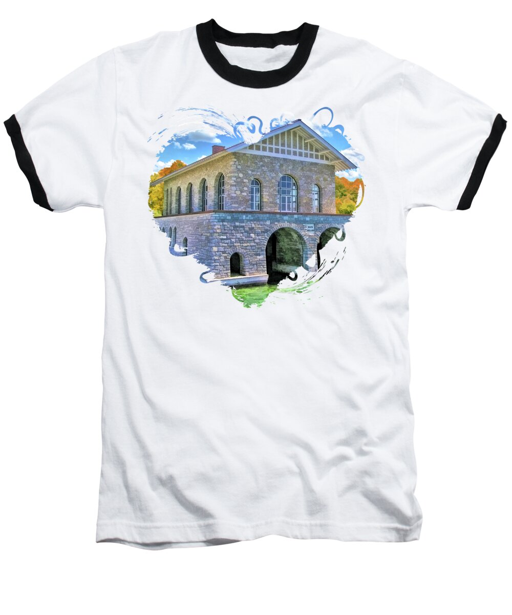 Door County Baseball T-Shirt featuring the painting Rock Island Boathouse by Christopher Arndt