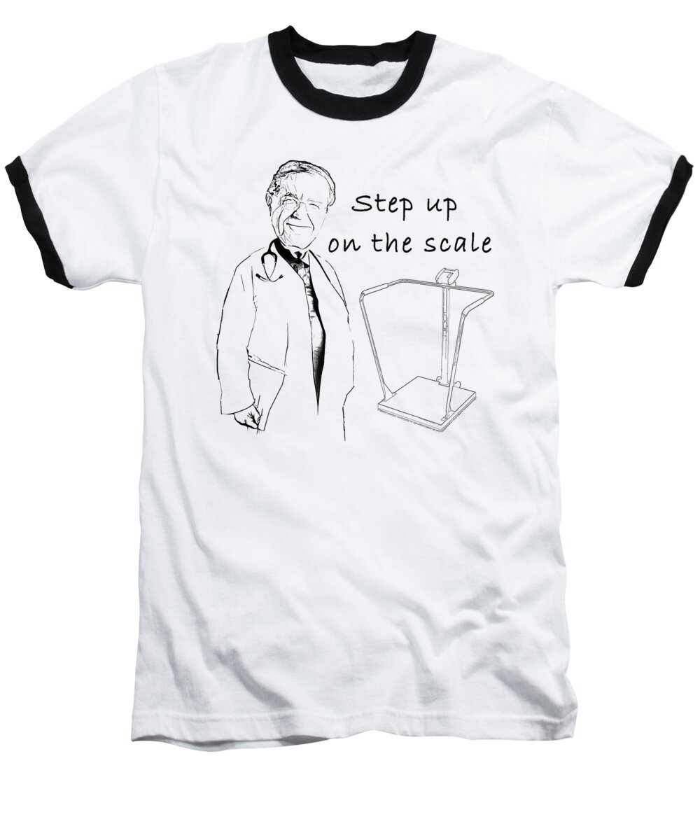 Dr Now Baseball T-Shirt featuring the mixed media Scale by Ed Taylor