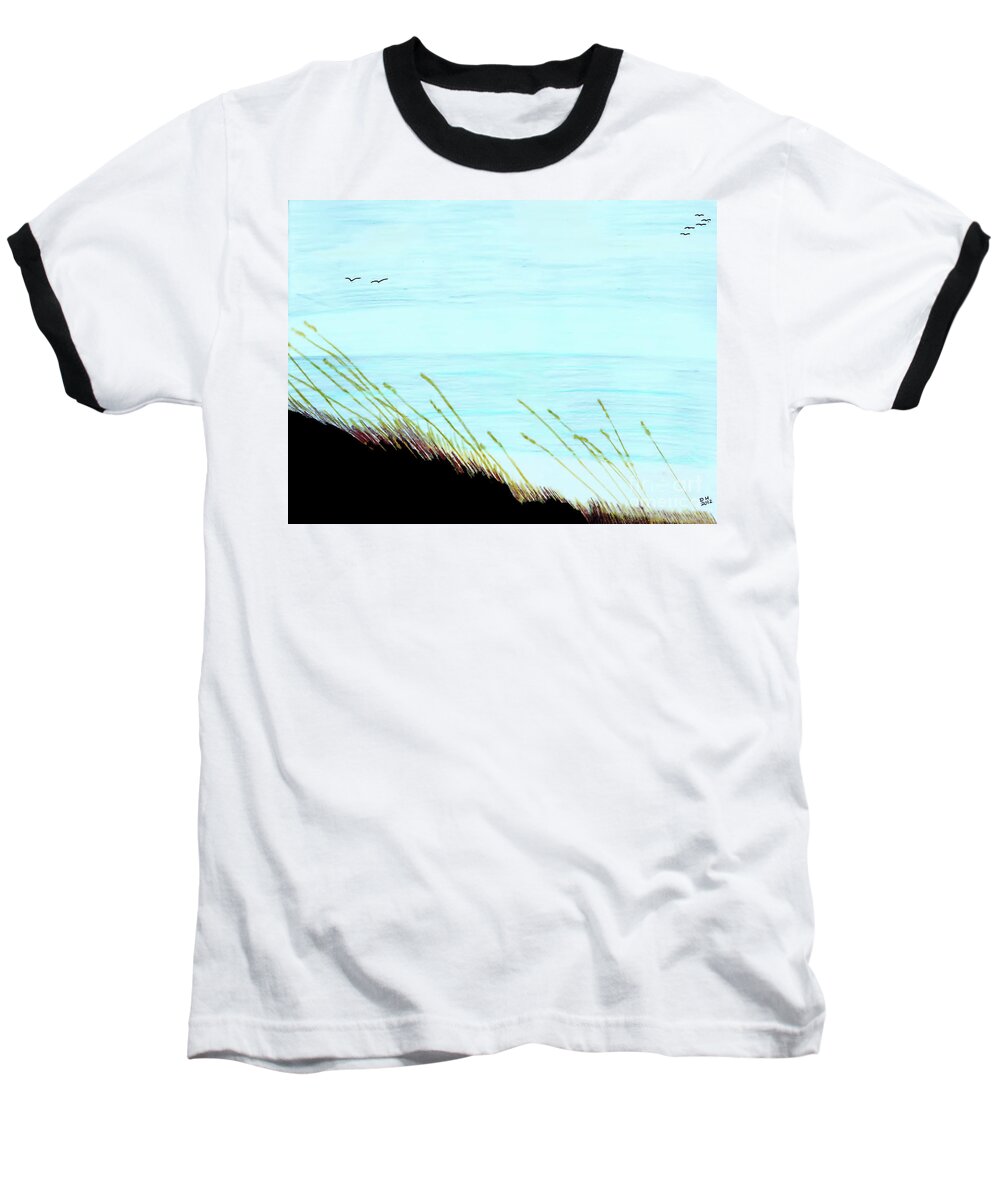 Beach Baseball T-Shirt featuring the drawing Sea Oats in the Wind Drawing by D Hackett