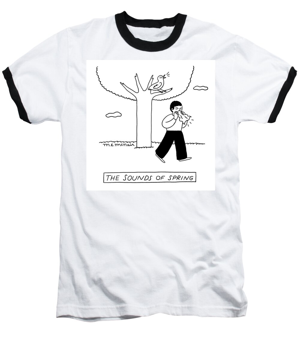 Captionless Baseball T-Shirt featuring the drawing Sounds of Spring by Elisabeth McNair