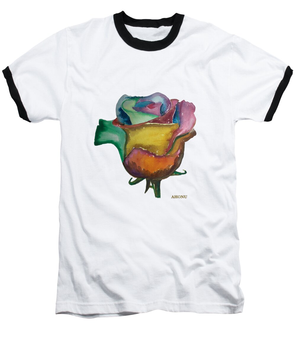 Rose Baseball T-Shirt featuring the painting The 1111 Global Rose by AHONU Aingeal Rose