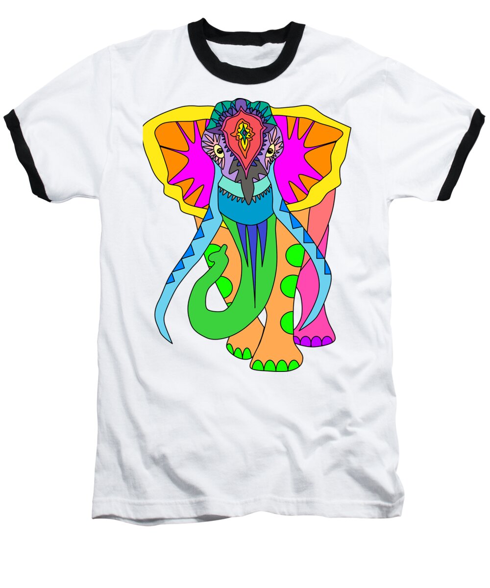 Colorful Baseball T-Shirt featuring the digital art The colorful elephant by Patricia Piotrak