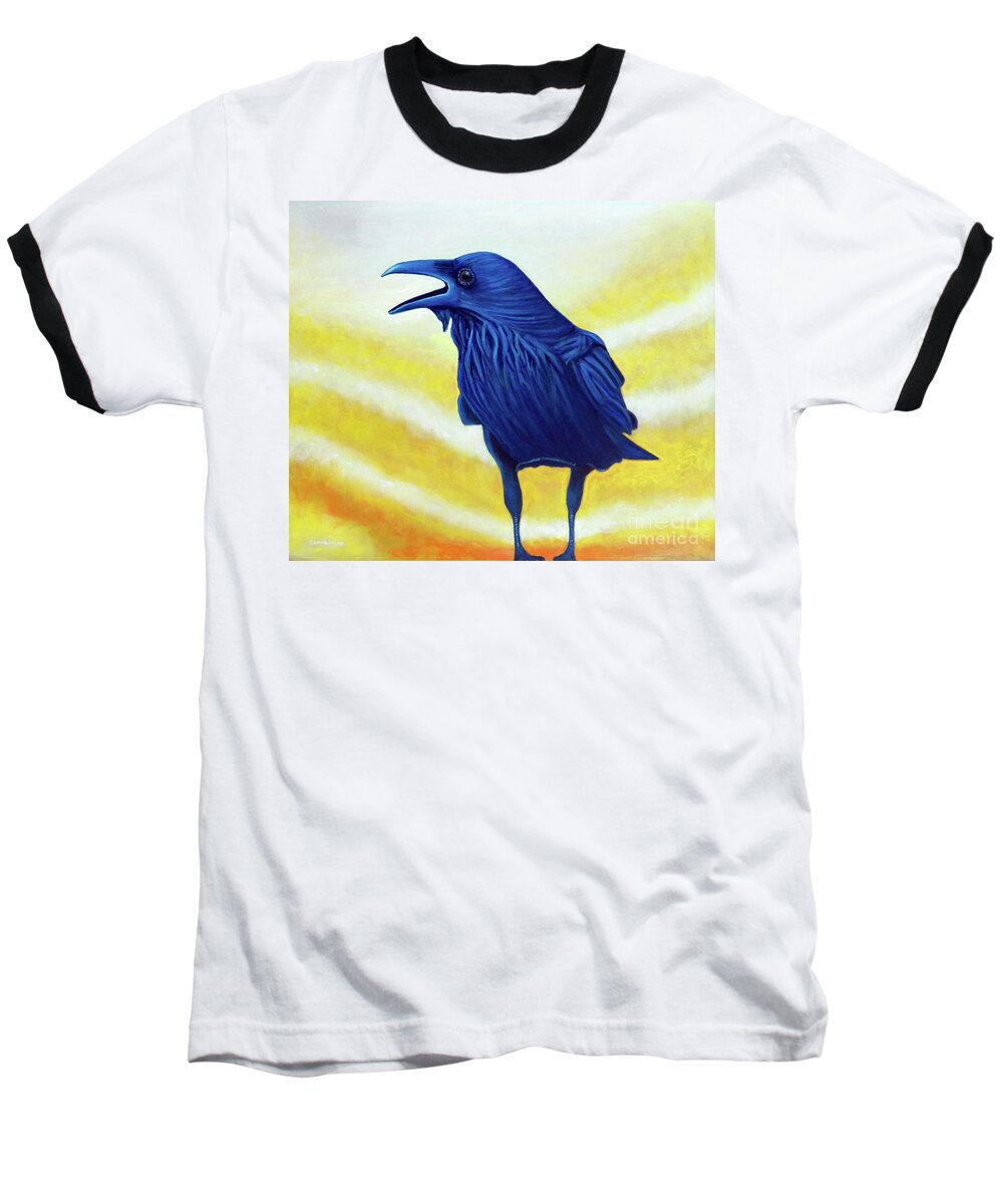 Raven Baseball T-Shirt featuring the painting The Conversation by Brian Commerford