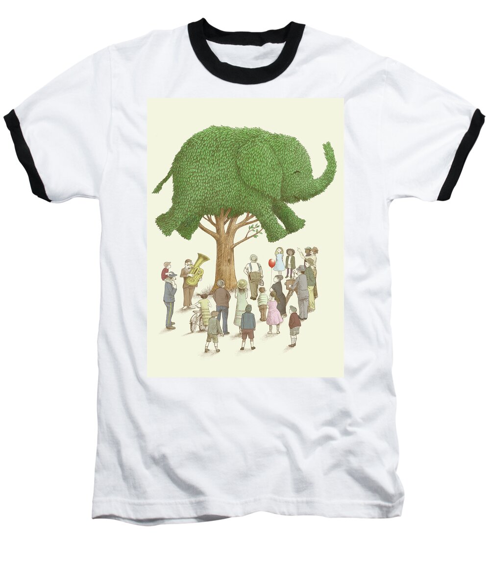 Elephant Baseball T-Shirt featuring the drawing The Elephant Tree by Eric Fan