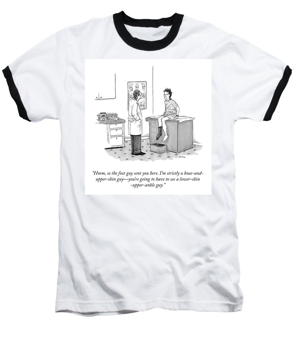 hmm Baseball T-Shirt featuring the drawing The Knee and Upper Shin Guy by Teresa Burns Parkhurst