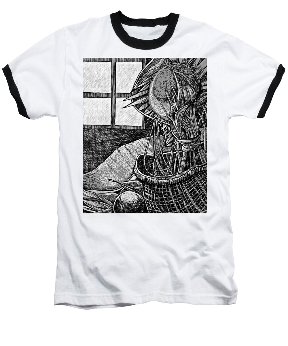 Pen And Ink Sketches Baseball T-Shirt featuring the drawing The splendor of a brief moment in the window by Enrique Zaldivar