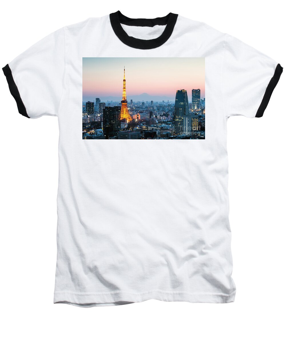 Tokyo Baseball T-Shirt featuring the photograph Tokyo tower and city at sunset, Japan by Matteo Colombo