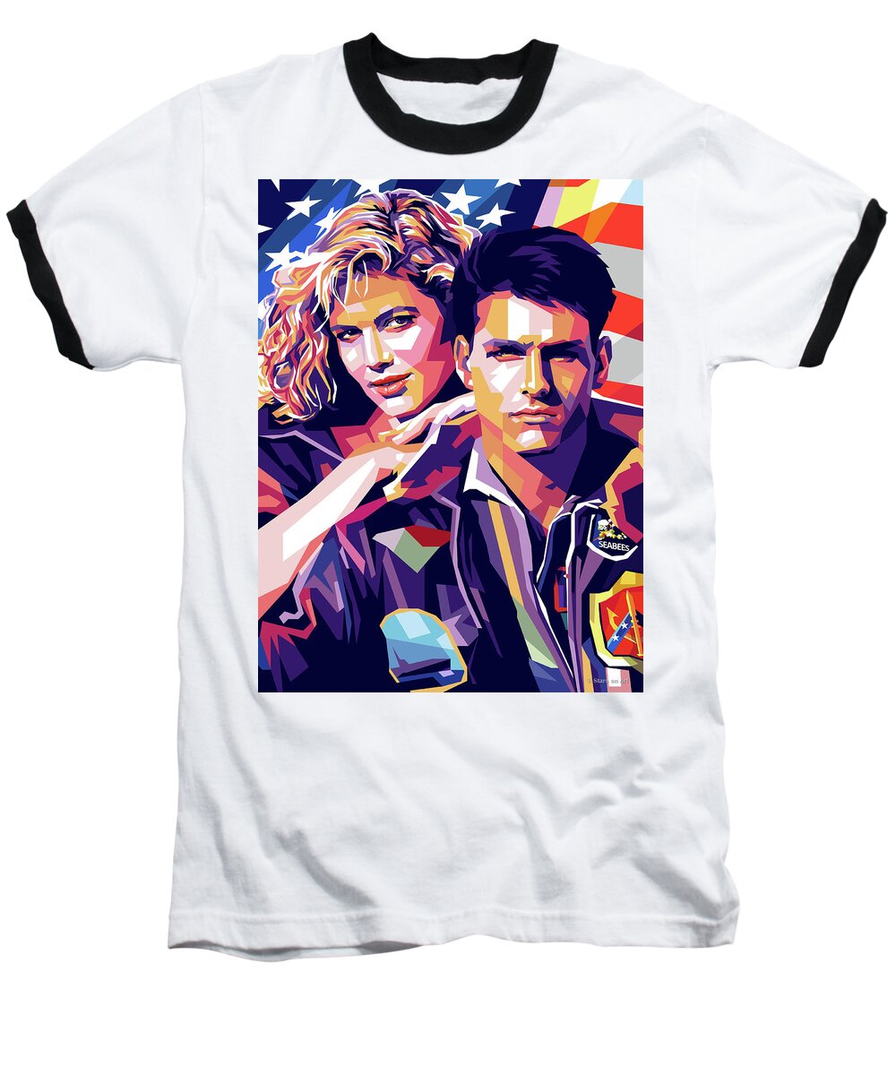 Synopsis Baseball T-Shirt featuring the digital art Tom Cruise and Kelly McGillis - synopsis by Movie World Posters