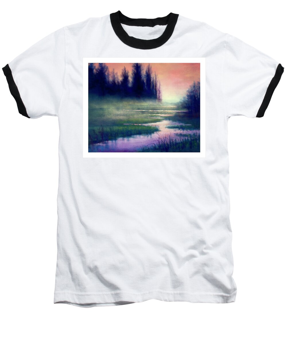 Misty Baseball T-Shirt featuring the painting Twilight Passing by Marjie Eakin-Petty