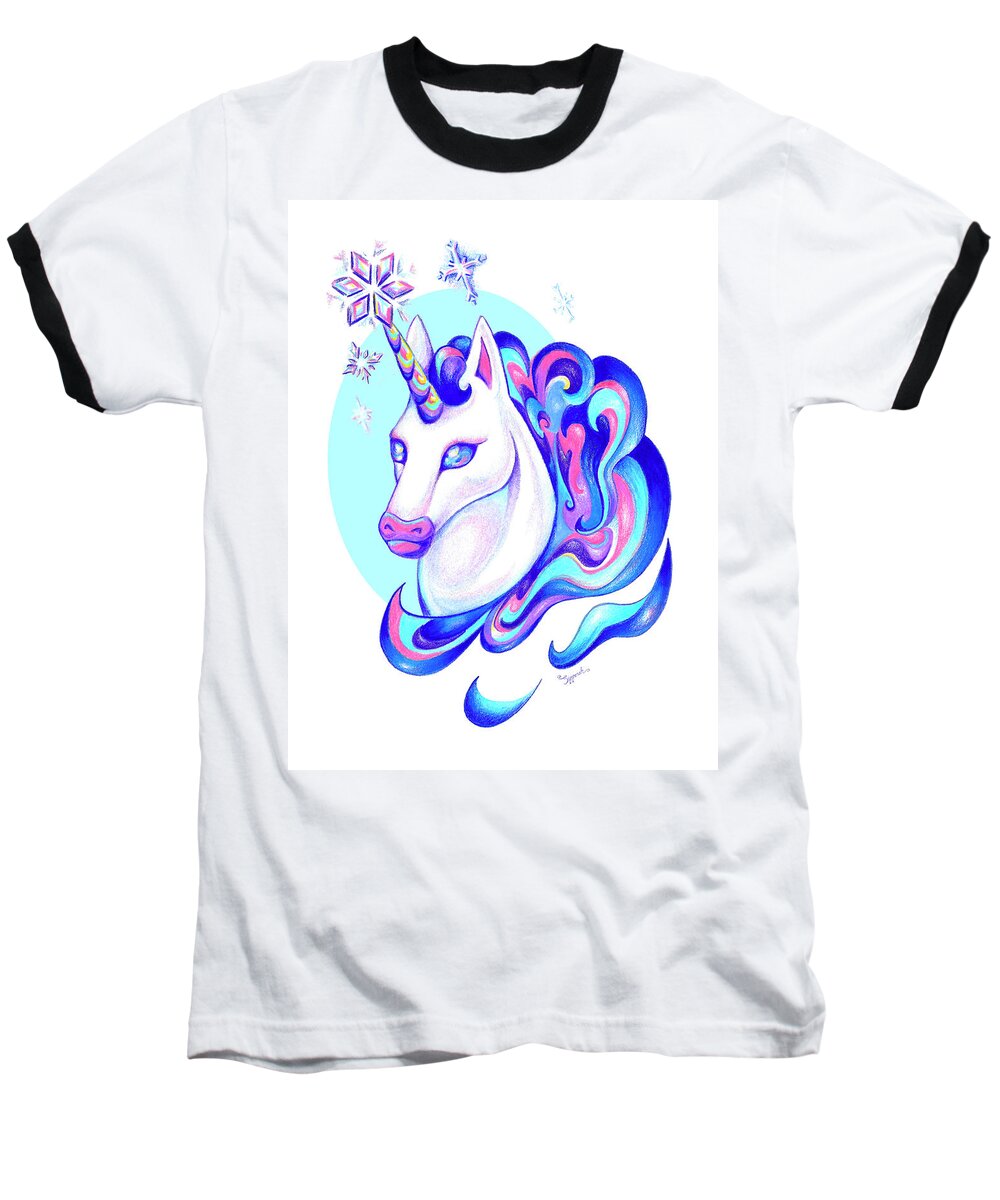 Unicorn Baseball T-Shirt featuring the drawing Unicorn Winter by Sipporah Art and Illustration