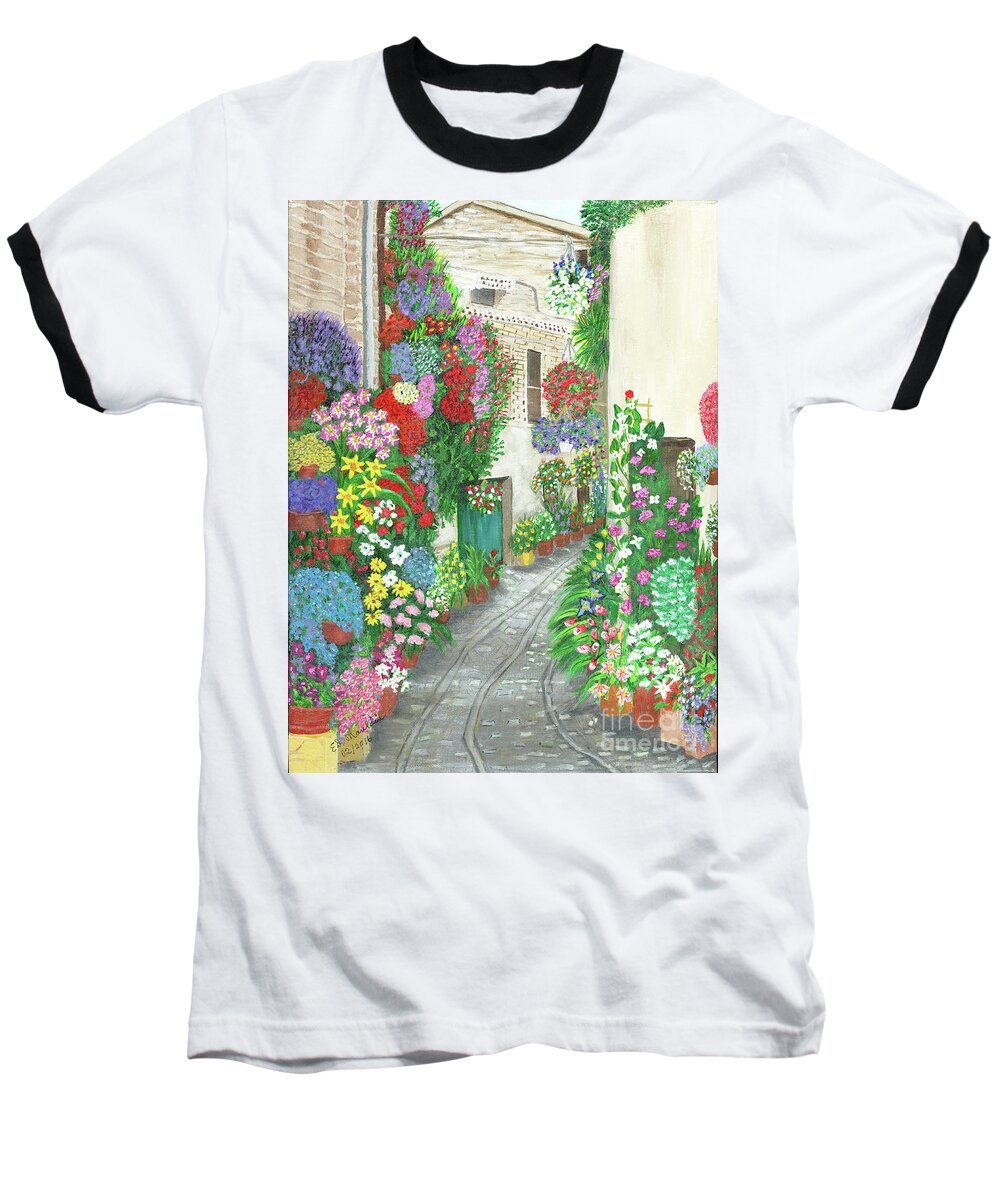 Flowers Baseball T-Shirt featuring the painting Walk With Me by Elizabeth Mauldin