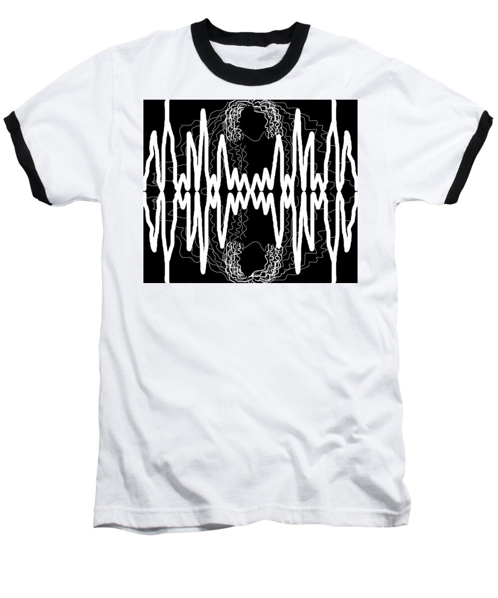 Modern Abstract Baseball T-Shirt featuring the digital art White and Black Frequency Mirror by Joan Stratton
