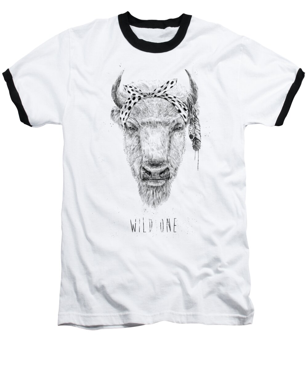 Bull Baseball T-Shirt featuring the mixed media Wild one by Balazs Solti