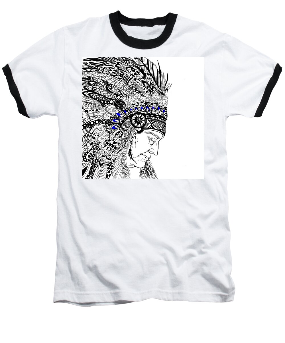 Native American Baseball T-Shirt featuring the drawing Wise old man by Patricia Piotrak