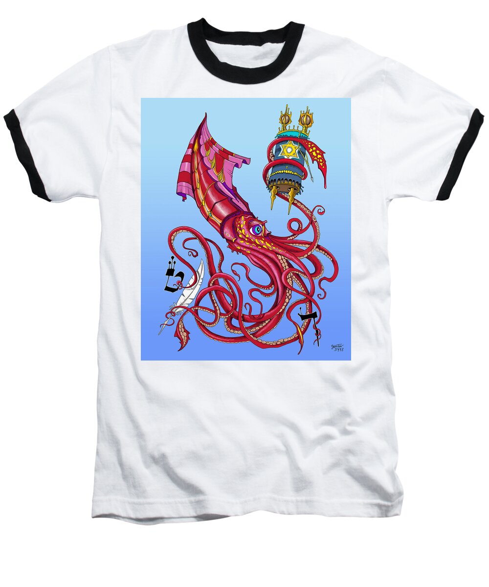 Squid Baseball T-Shirt featuring the painting Wish To Be Kosher by Yom Tov Blumenthal