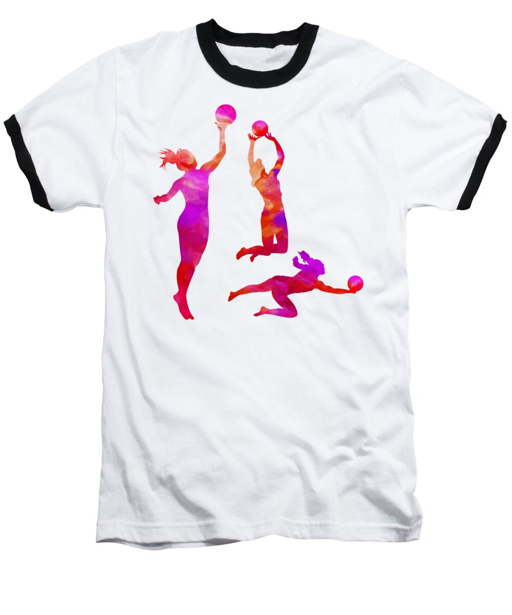 Watercolor Art Baseball T-Shirt featuring the digital art Volleyball Watercolor Canvas Print, Photographic Print, Art Print, Framed Print,iPhone Case, by David Millenheft