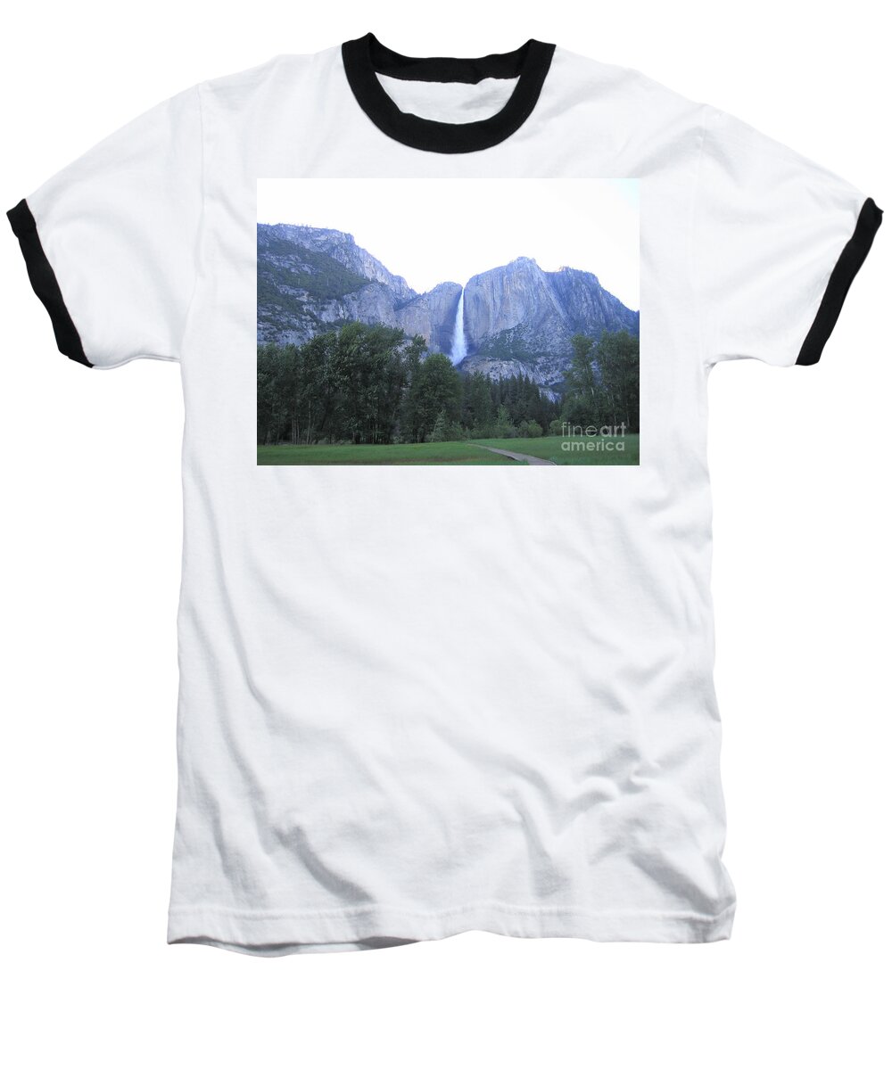 Yosemite Baseball T-Shirt featuring the photograph Yosemite National Park Waterfall at Sundown Mountain Range by John Shiron