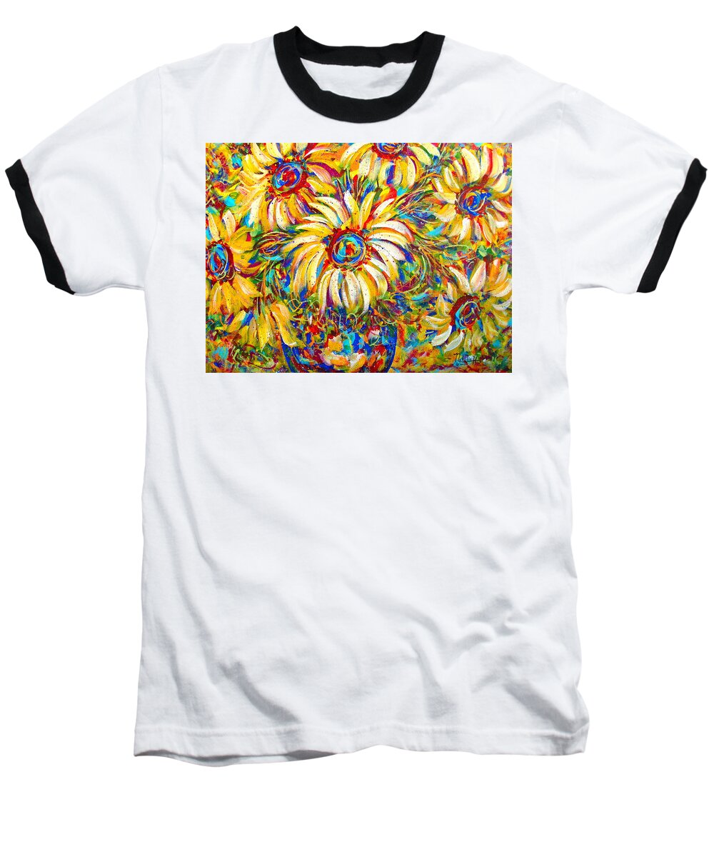 Flowers Baseball T-Shirt featuring the painting Sunflower Burst by Natalie Holland