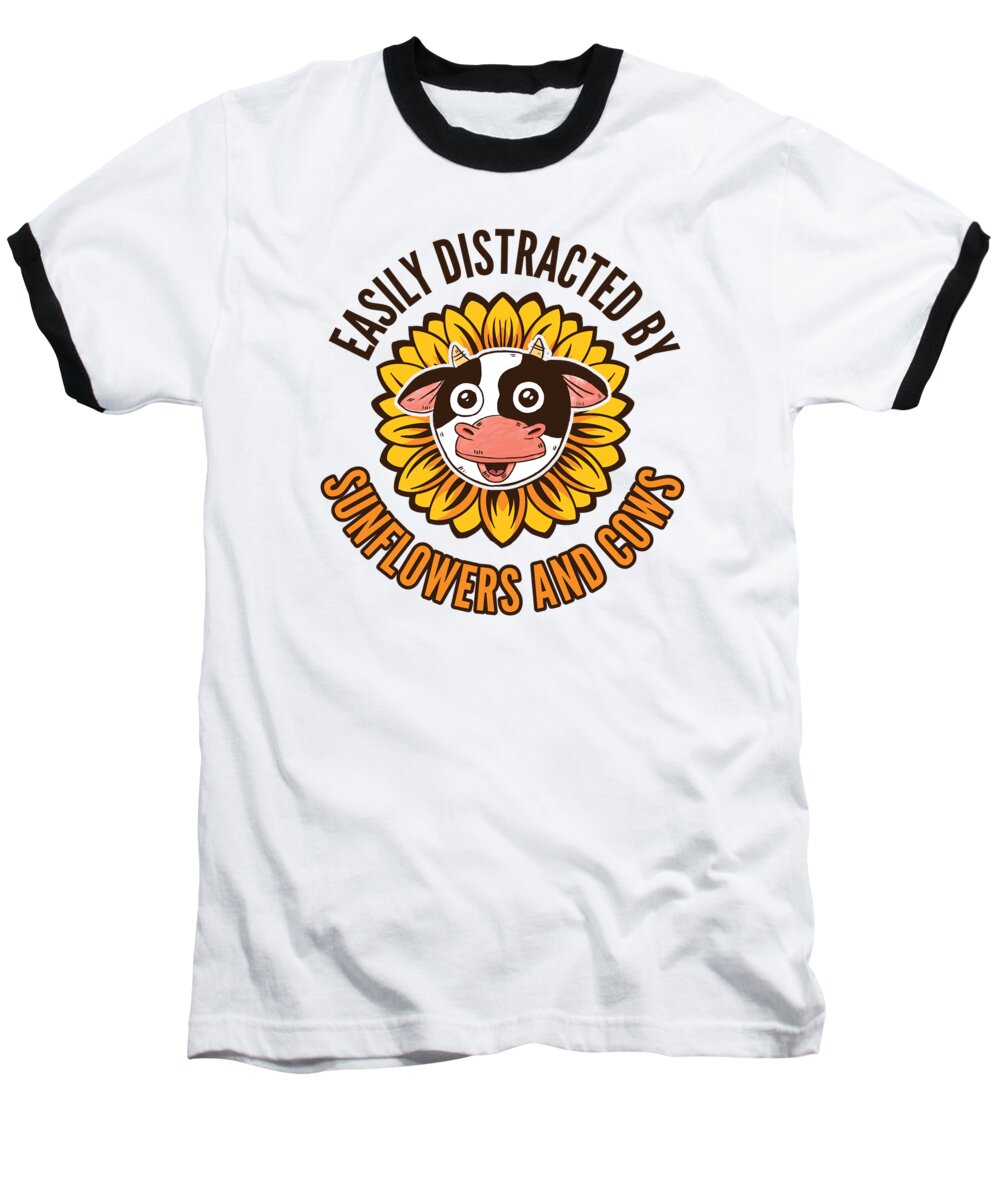 Sunflower Baseball T-Shirt featuring the digital art Easily Distracted By Sunflowers And Cows #1 by Toms Tee Store