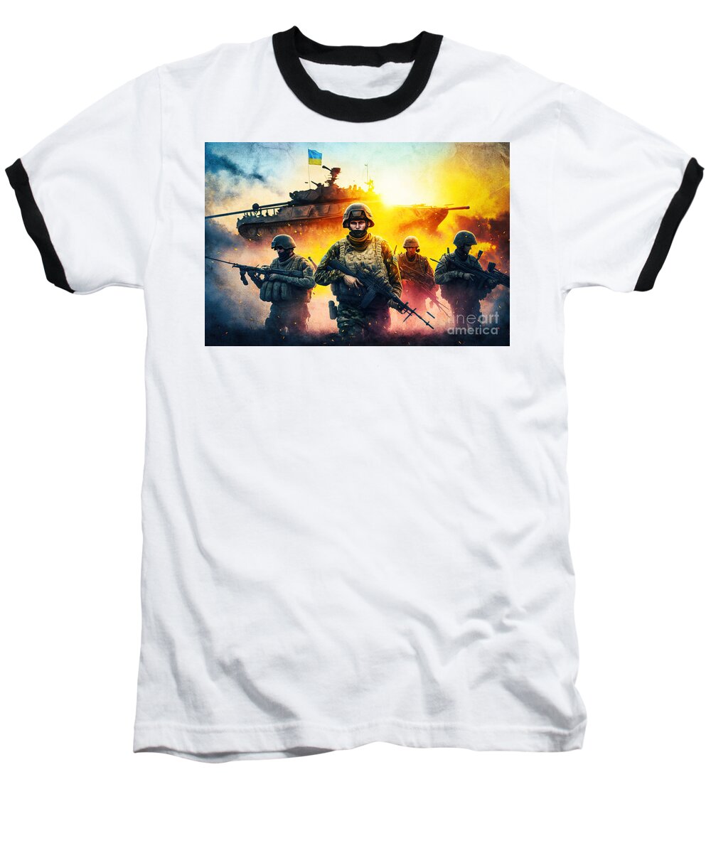 Soldier Baseball T-Shirt featuring the photograph Ukraine Russia war, soldiers fight for Ukrainian victory. Generative AI #1 by Michal Bednarek