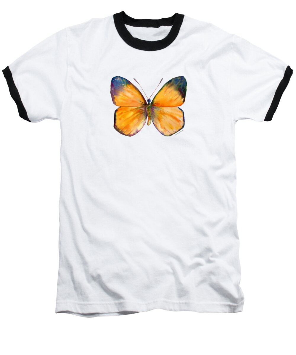 Delias Baseball T-Shirt featuring the painting 19 Delias Aruna Butterfly by Amy Kirkpatrick