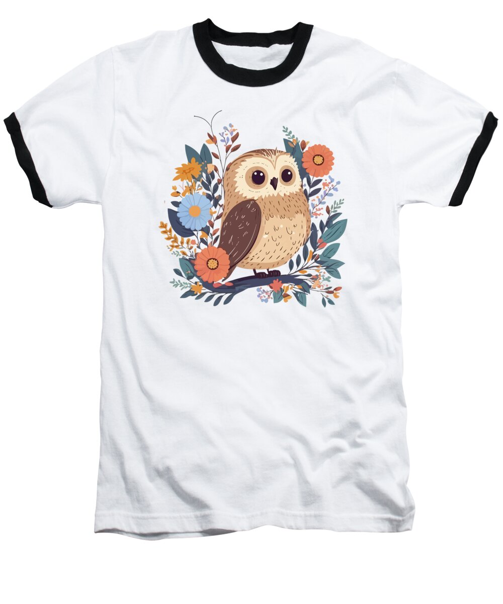 Floral Baseball T-Shirt featuring the digital art Floral Owl #2 by Amir Faysal