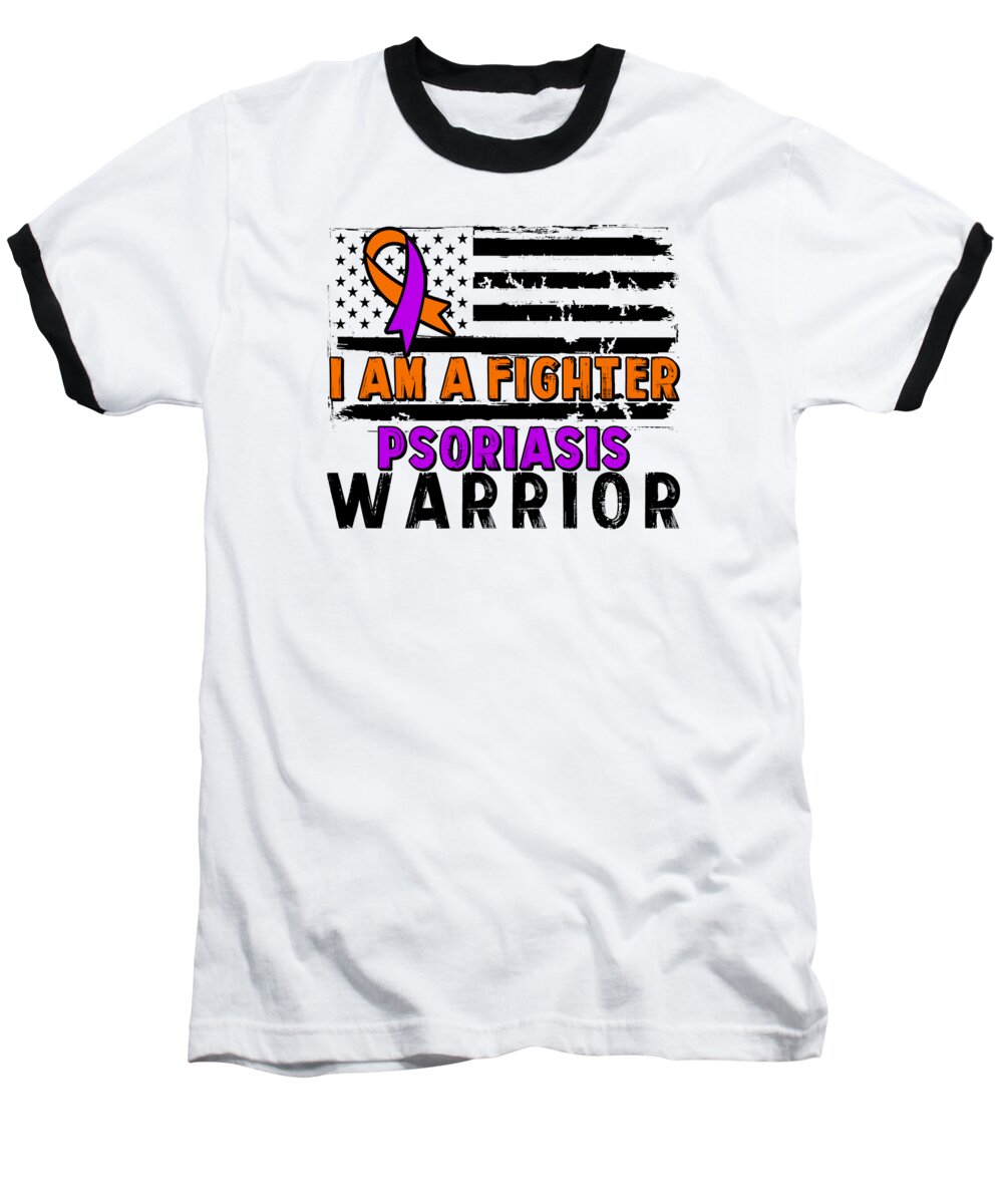 Psoriasis Baseball T-Shirt featuring the digital art Psoriasis Warrior Fighter Lavender Orange Ribbon Awareness #2 by Toms Tee Store