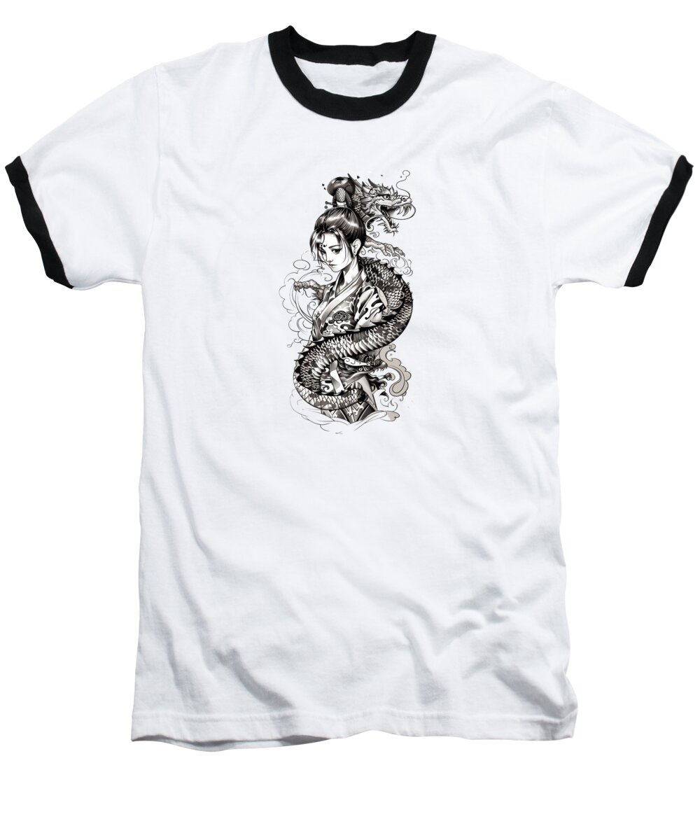 Tattoo Baseball T-Shirt featuring the mixed media Highly Detailed Japanese Tattoo Style Art #20 by Loose Goose Tattoos