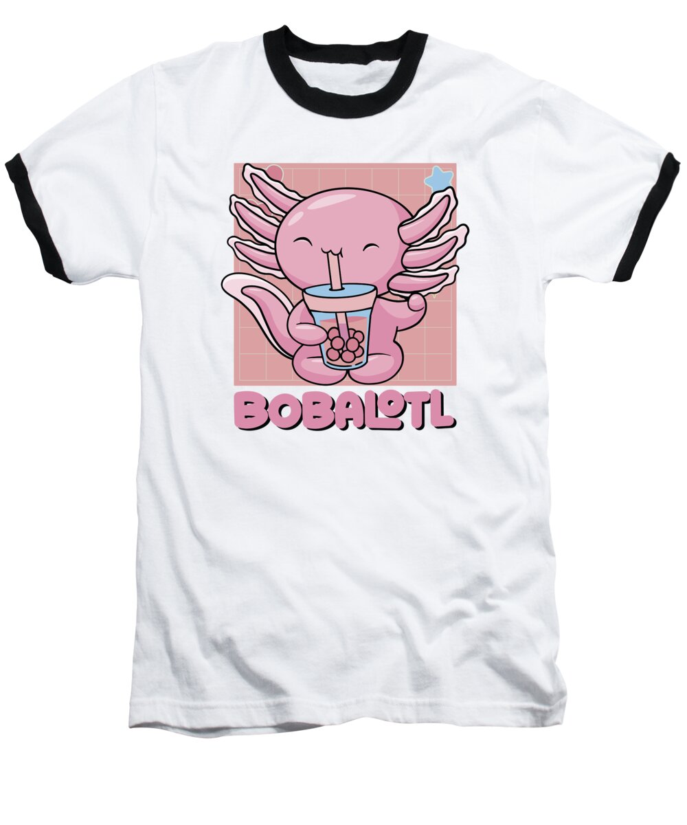 Axolotl Owner Baseball T-Shirt featuring the digital art Bobalotl Boba Tea Axolotl #4 by Toms Tee Store
