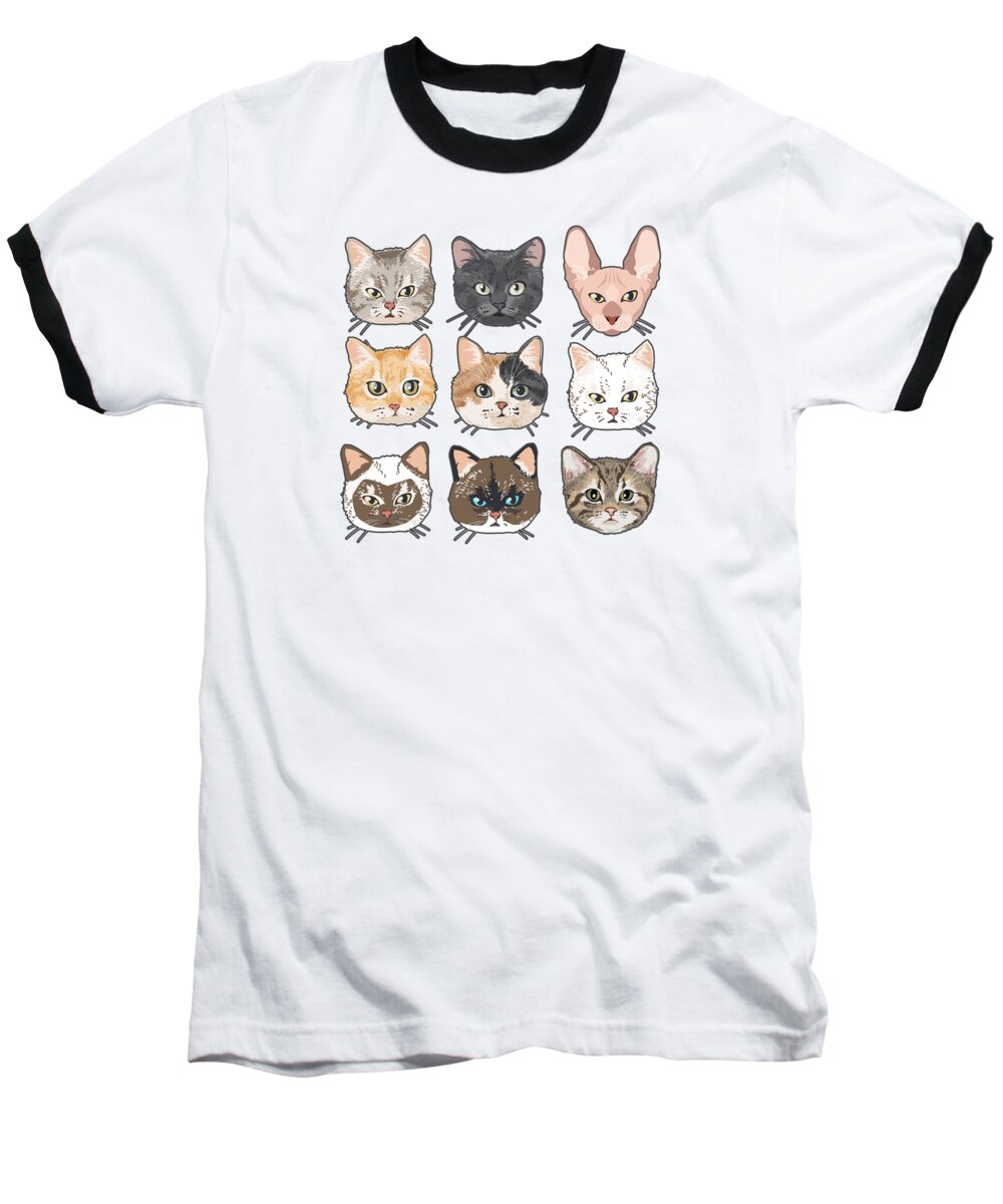 Cats Baseball T-Shirt featuring the digital art Colorful Cats Faces Breed Art Unique #4 by Toms Tee Store