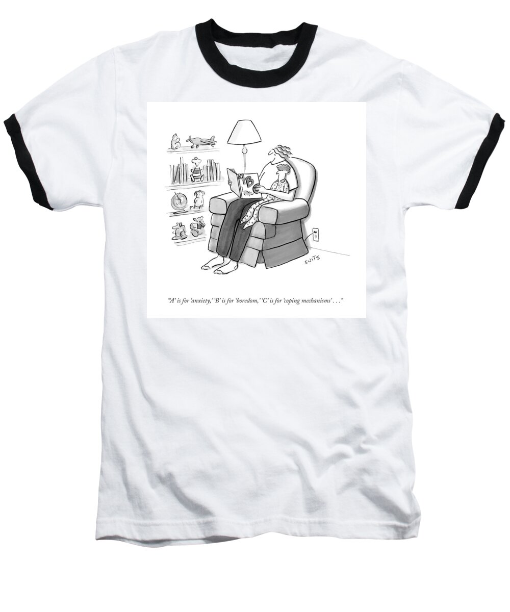 'a' Is For 'anxiety Baseball T-Shirt featuring the drawing A Is For Anxiety by Julia Suits
