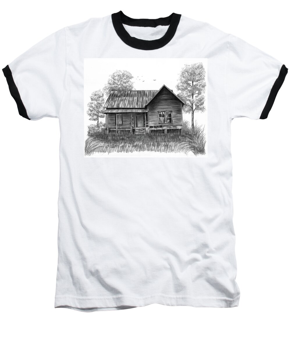 Pencil Baseball T-Shirt featuring the drawing Abandoned House by Lena Auxier