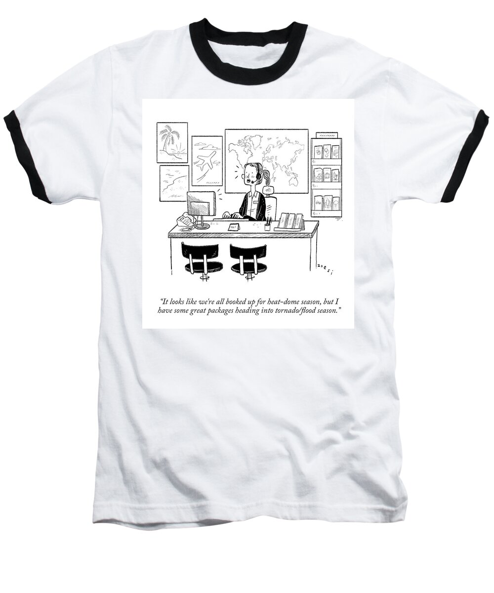 It Looks Like We're All Booked Up For Heat-dome Season Baseball T-Shirt featuring the drawing All Booked Up by Zoe Si