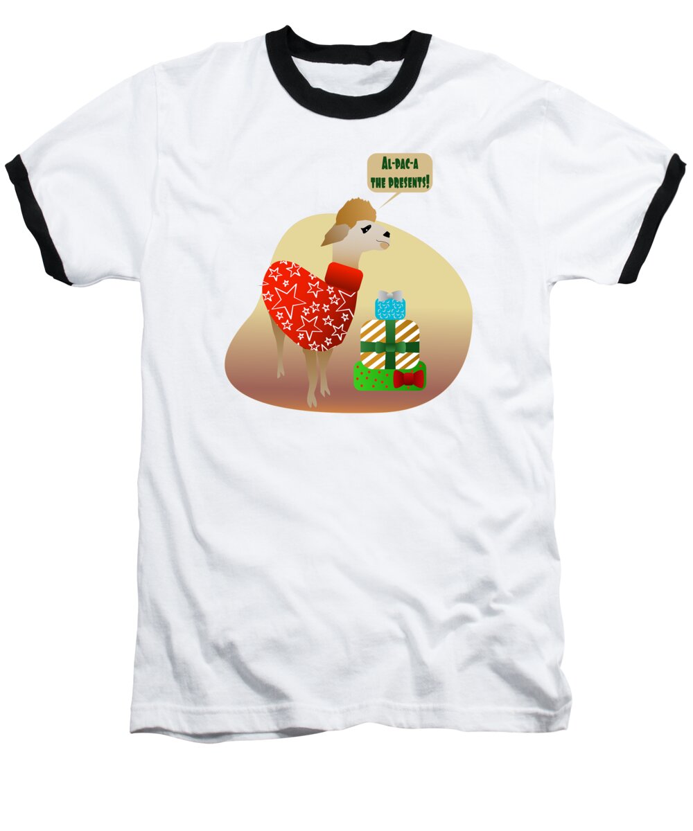 Alpaca Baseball T-Shirt featuring the digital art Alpaca the Presents Cute Animal Christmas Quote by Barefoot Bodeez Art