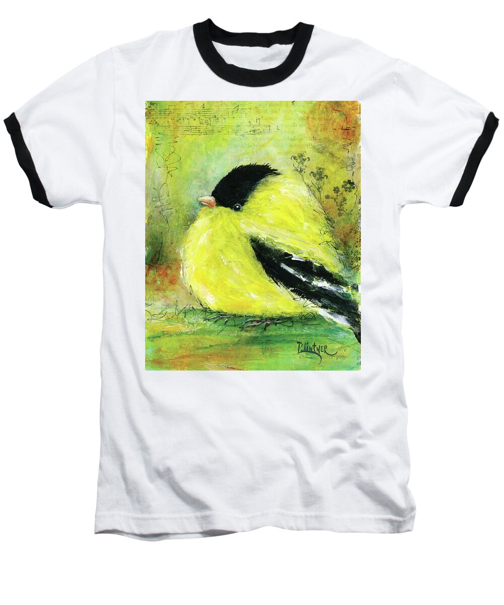 Yellow Finch Baseball T-Shirt featuring the painting American Goldfinch by Patricia Lintner