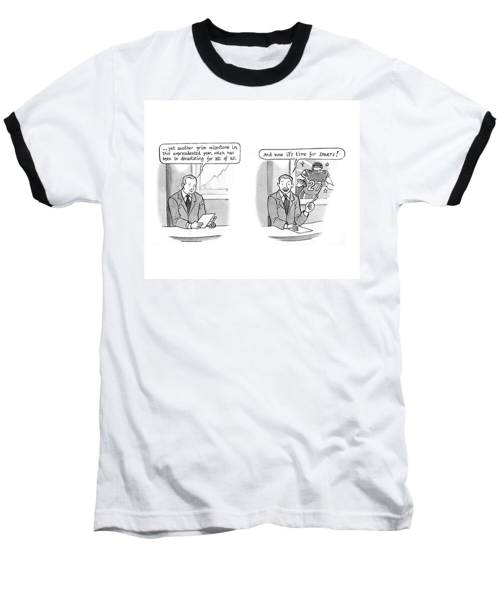 Captionless Baseball T-Shirt featuring the drawing And Now It's Time For Sports by Bishakh Som