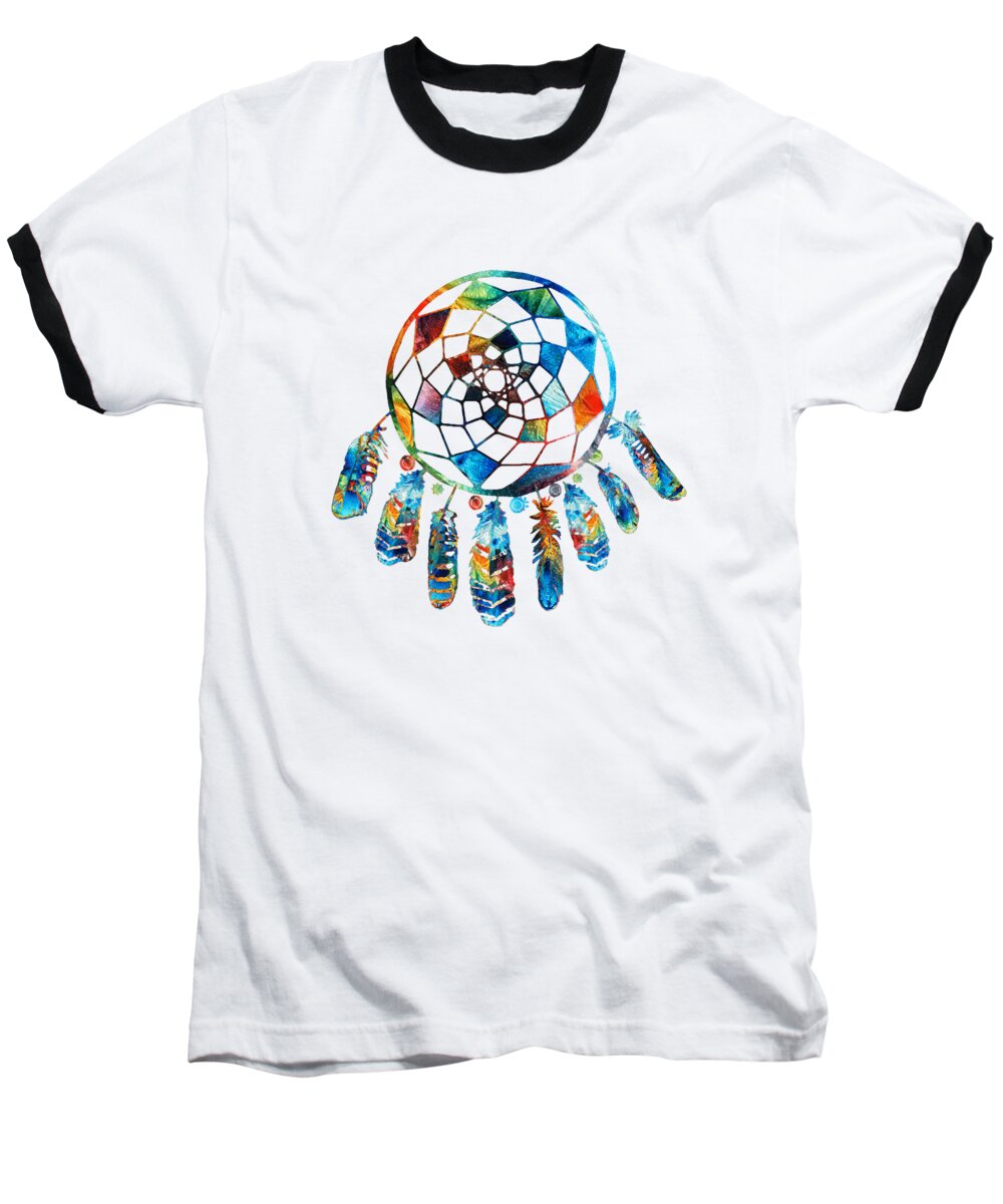 Dream Catcher Baseball T-Shirt featuring the painting Colorful Dream Catcher by Sharon Cummings by Sharon Cummings
