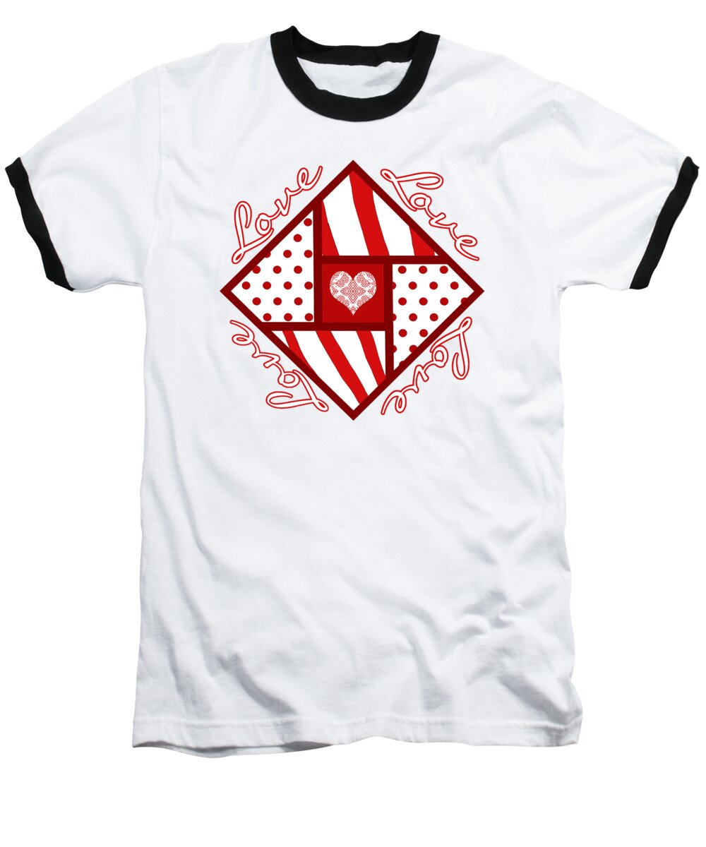 Valentine 4 Square Quilt Block Baseball T-Shirt featuring the digital art Valentine 4 Square Quilt Block by Two Hivelys