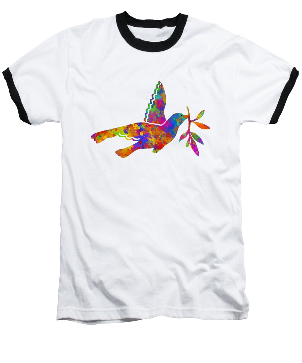 Dove Baseball T-Shirt featuring the mixed media Dove With Olive Branch by Christina Rollo