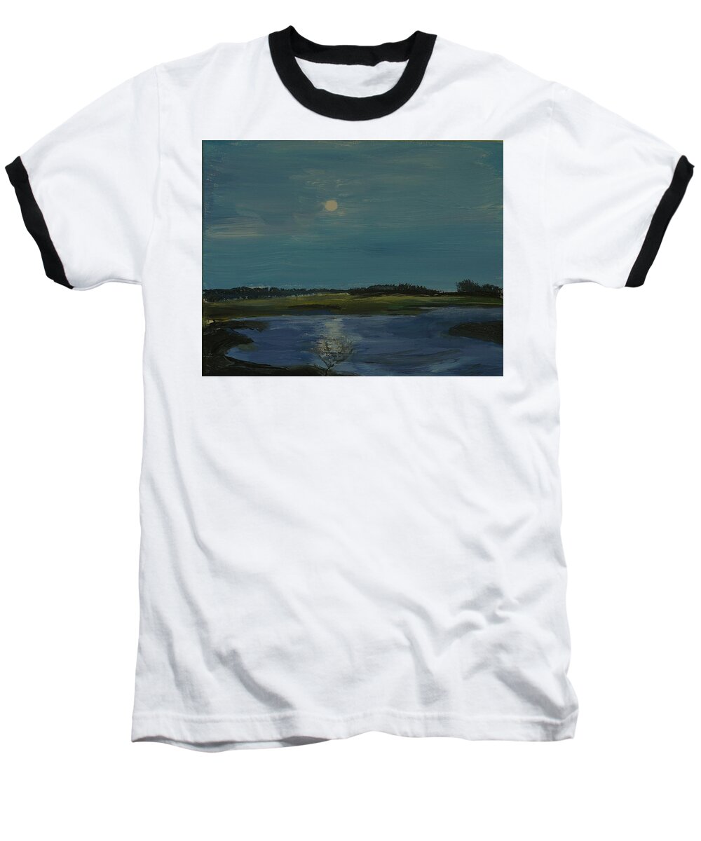 Lake Baseball T-Shirt featuring the painting Moon on the Rise by Helen Campbell