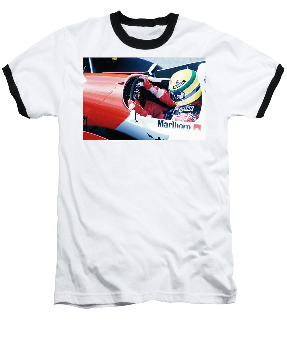 Ayrton Senna Baseball T-Shirt featuring the photograph Ayrton Senna. 1993 Spanish Grand Prix by Oleg Konin