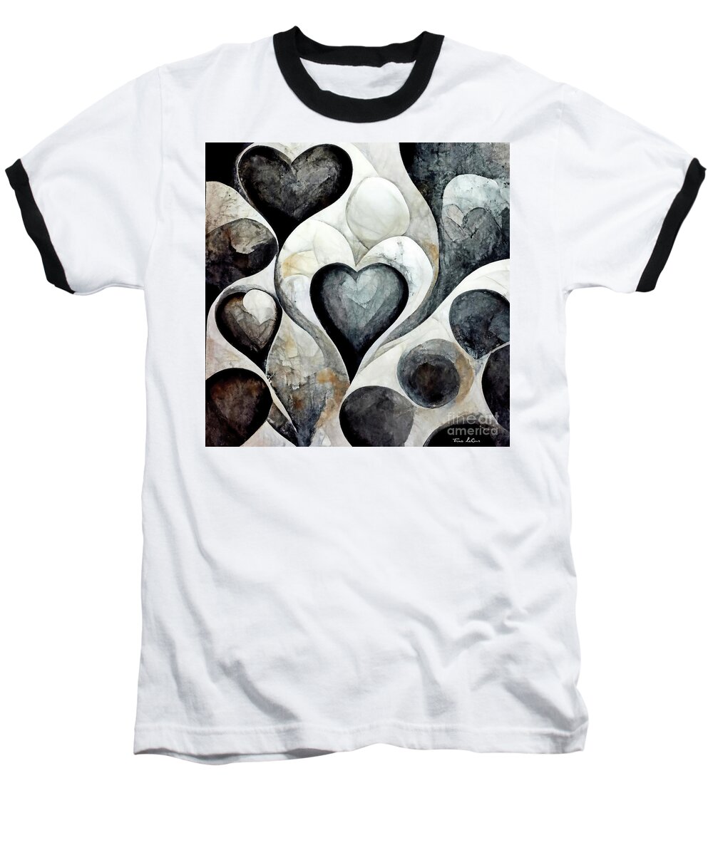 Black Heart Baseball T-Shirt featuring the painting Black and White Hearts by Tina LeCour