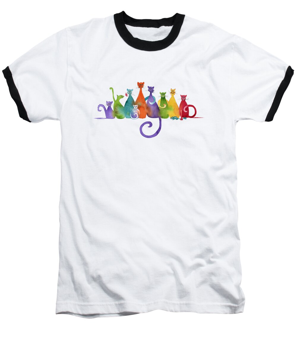 Blended Family Portrait Baseball T-Shirt featuring the painting Blended Family of Nine Lives by Amy Kirkpatrick