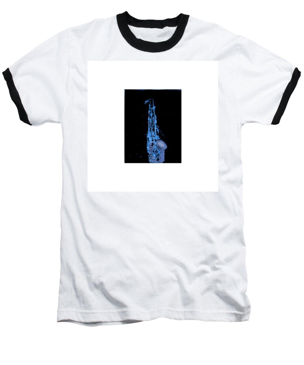Alto;sax;blue;sketch;jazz Baseball T-Shirt featuring the digital art Blues on Sax by Leon deVose