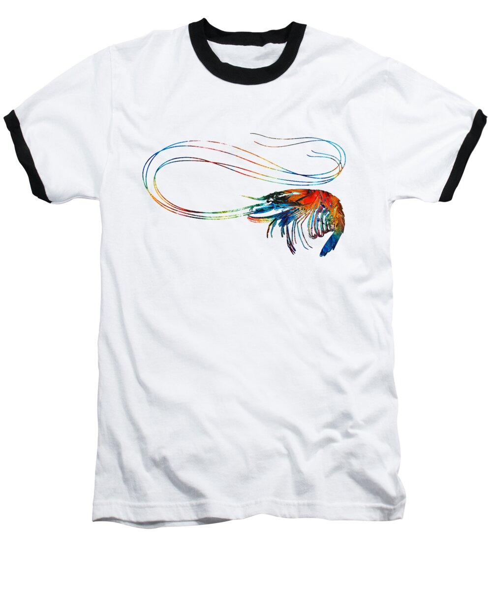 Shrimp Baseball T-Shirt featuring the painting Colorful Shrimp Art by Sharon Cummings by Sharon Cummings