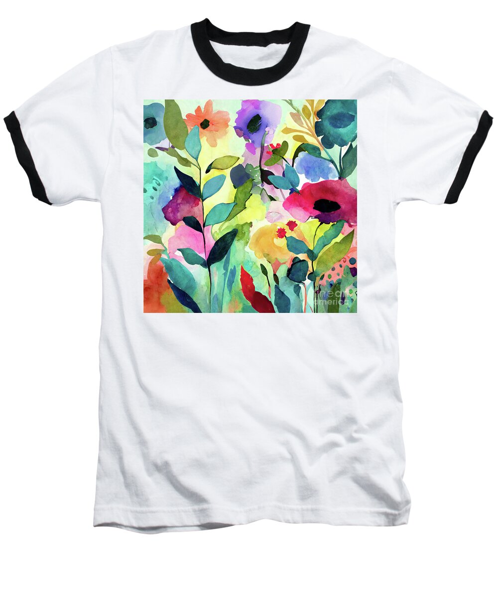 Watercolor Flowers Baseball T-Shirt featuring the painting Dancing Lessons by Mindy Sommers